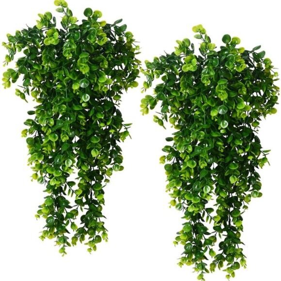 2pcs Artificial Hanging Plants Fake Hanging Plant Faux Eucalyptus Leaf Greenery - Picture 1 of 8